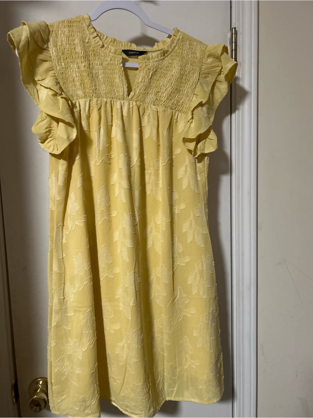 Smocked Yoke Yellow Ruffle Sleeve Casual Dress